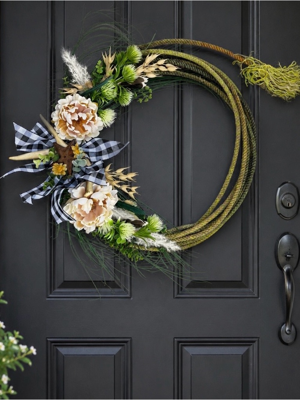 Handmade Western Rope Wreath Rustic Farmhouse Front Door Decor peonies